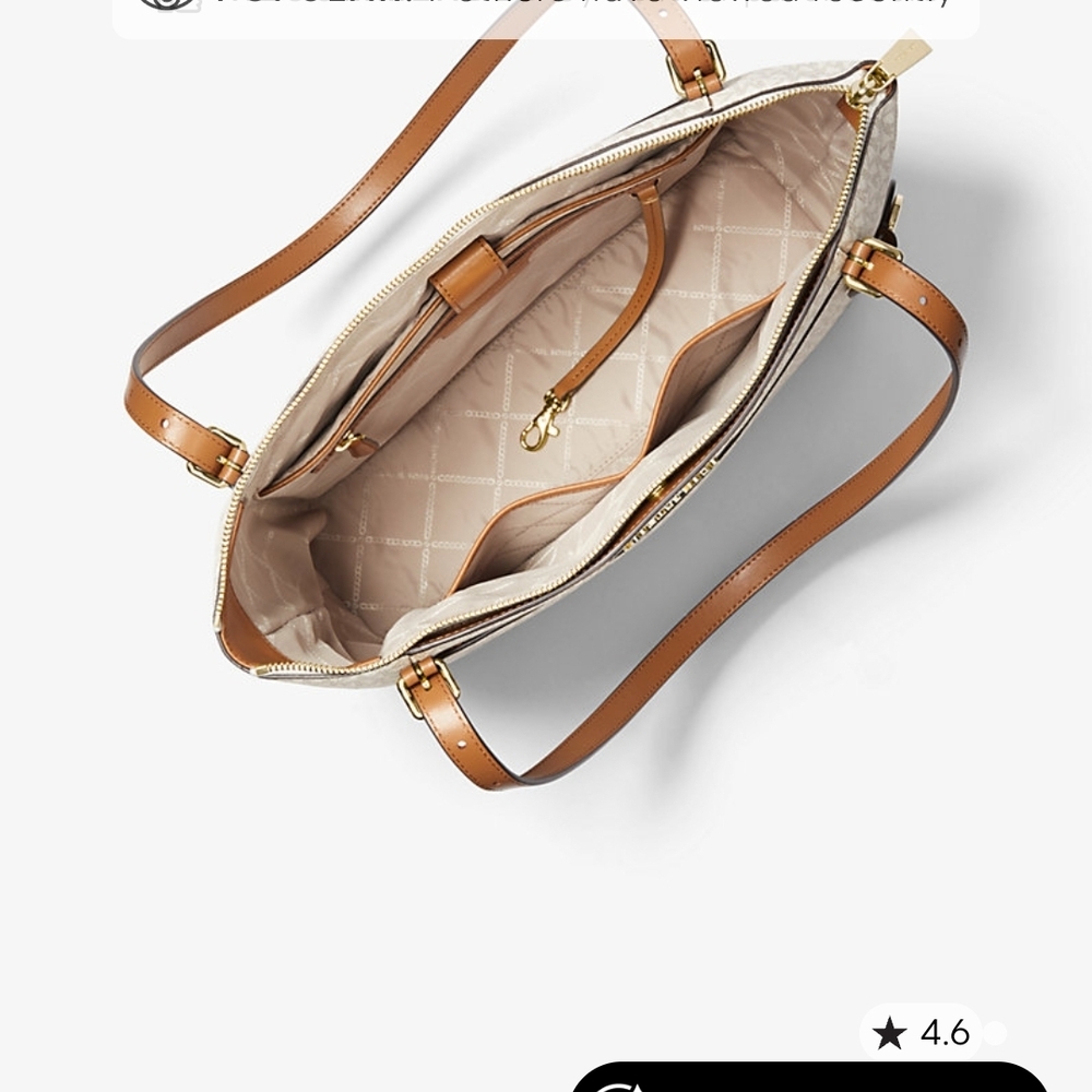 Canvas Tote Bag with Tan Leather Trim